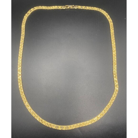 Vintage Gold Tone I LOVE YOU Necklace 24" Textured heart Pattern Flat Link Chain - Picture 4 of 6